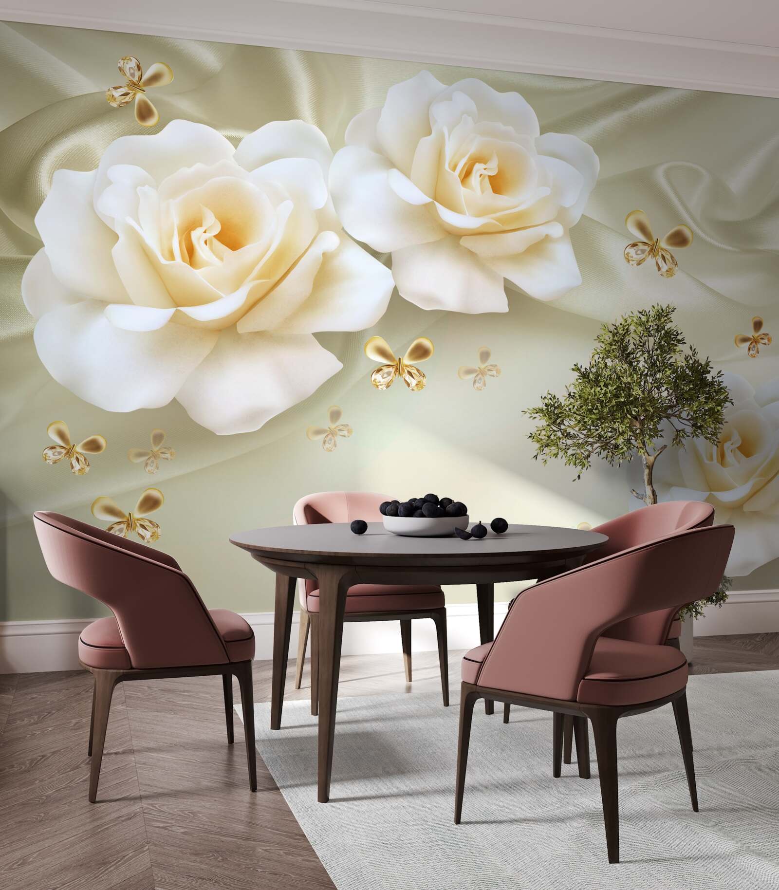 Fototapet trandafiri de culoare crem pe un fundal deschis