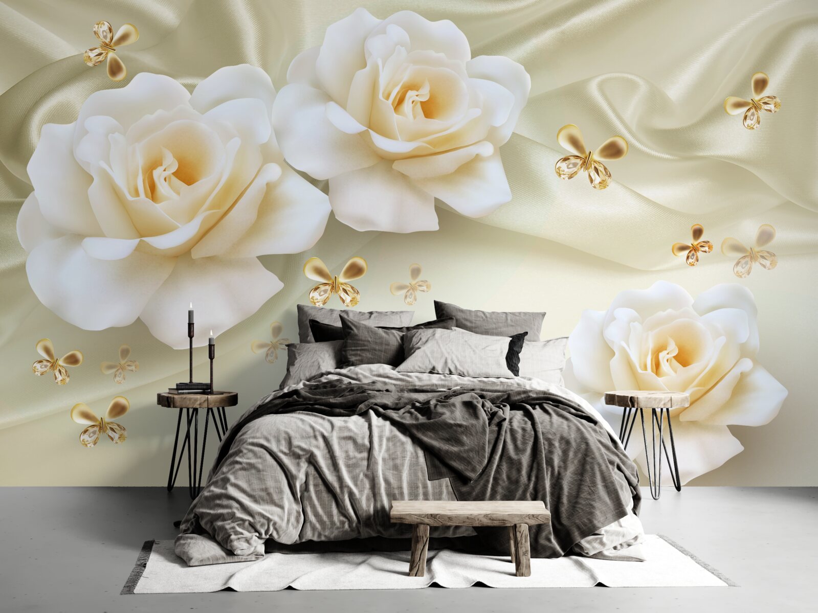 Fototapet trandafiri de culoare crem pe un fundal deschis