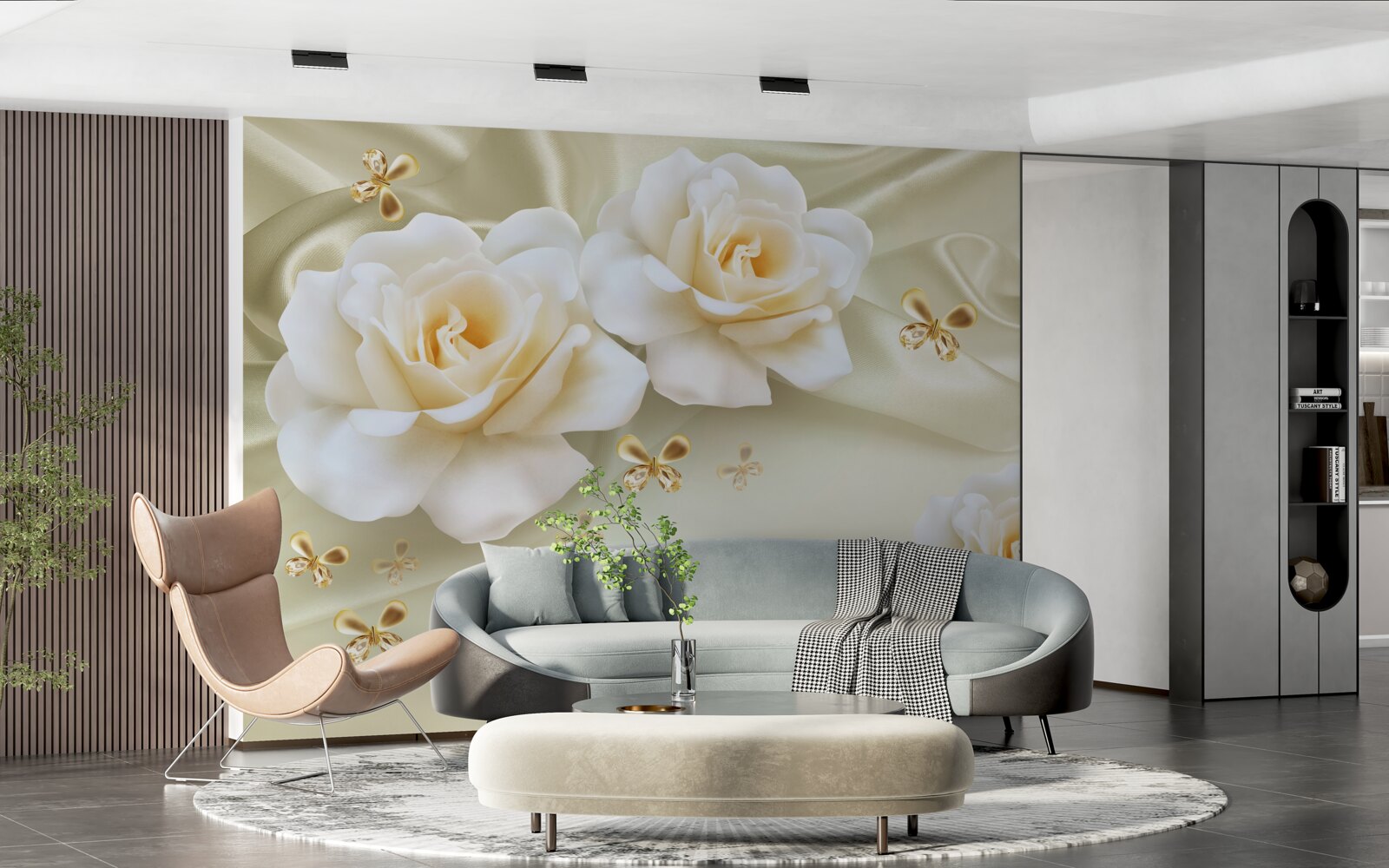 Fototapet trandafiri de culoare crem pe un fundal deschis