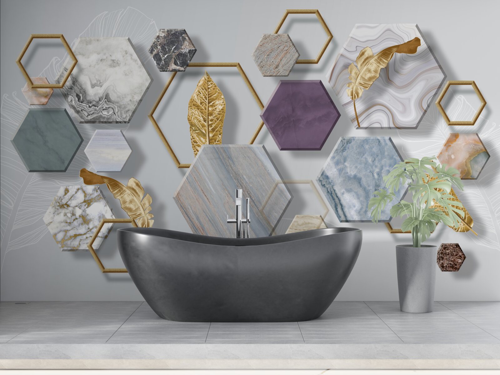 Fototapet pentagoni cu conținuturi diferite