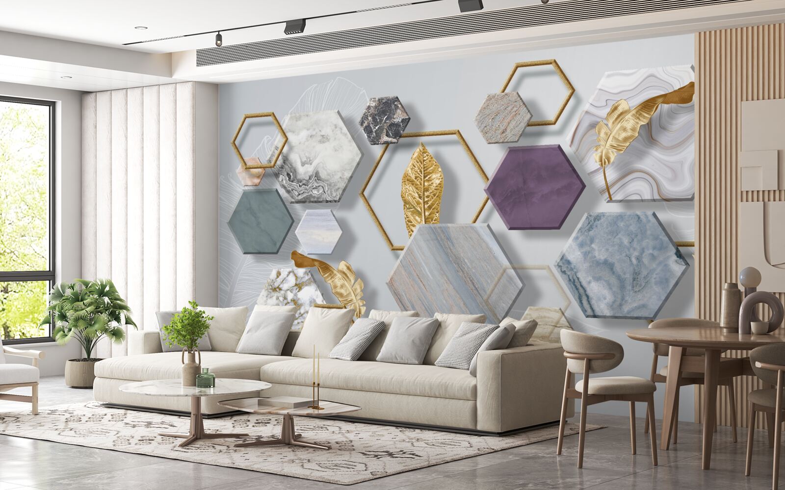 Fototapet pentagoni cu conținuturi diferite