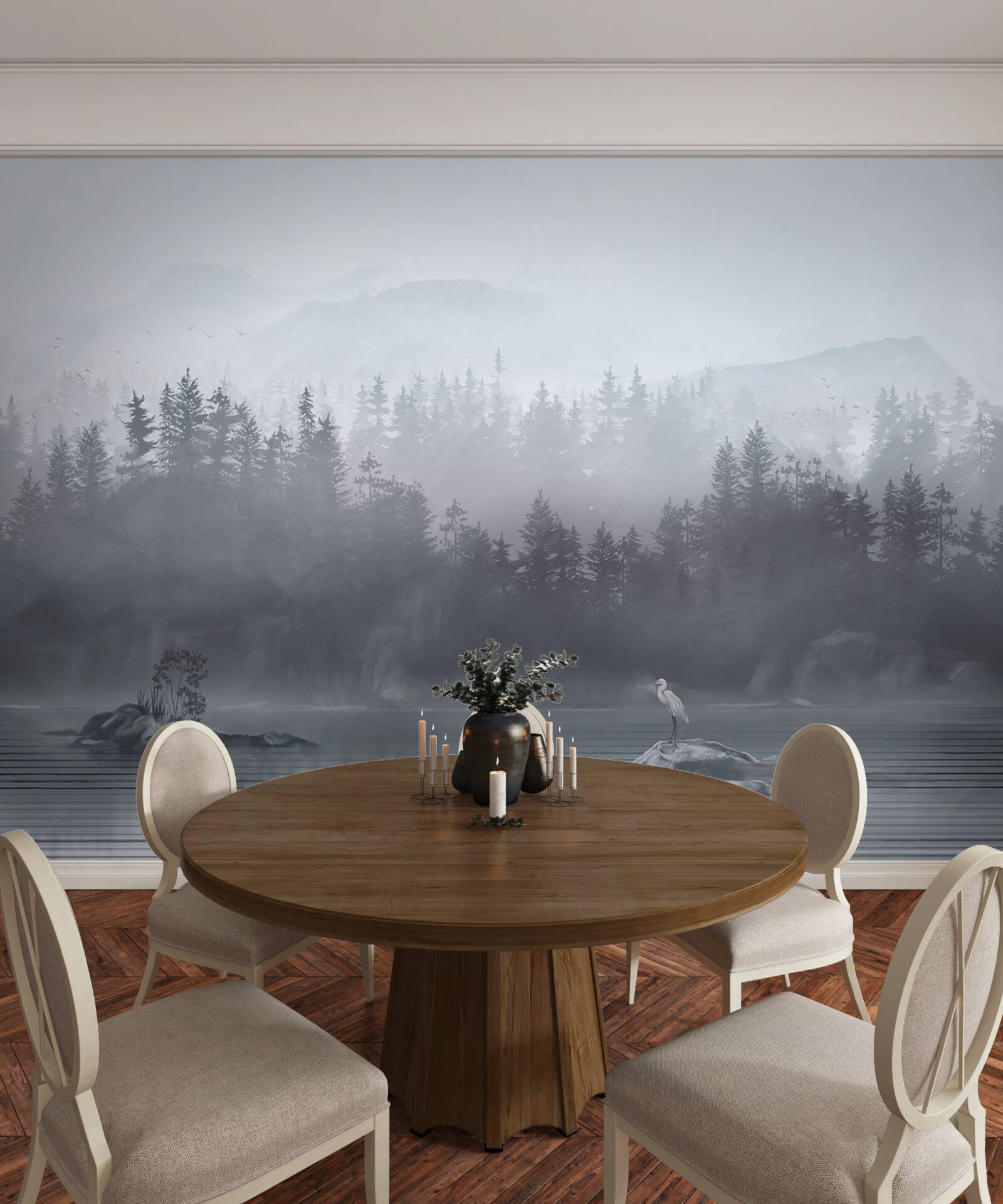 Fototapet Cocorul trăiește singur pe o stâncă în mijlocul unui lac