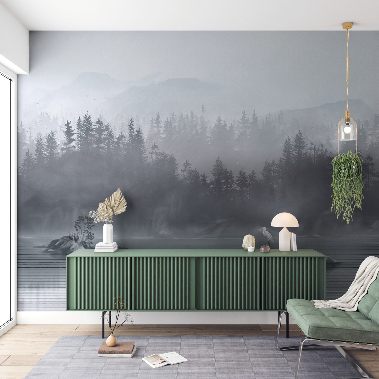 Fototapet Cocorul trăiește singur pe o stâncă în mijlocul unui lac