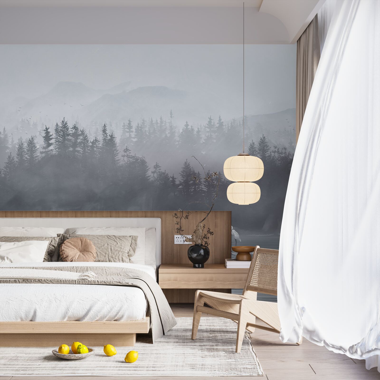 Fototapet Cocorul trăiește singur pe o stâncă în mijlocul unui lac