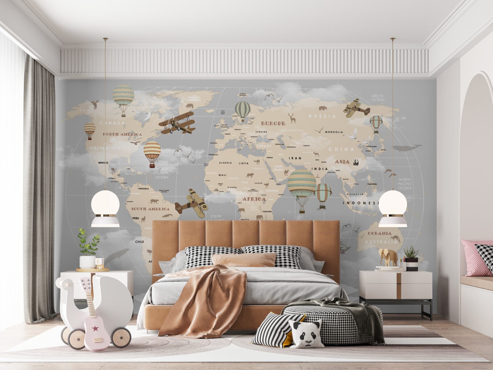 Fototapet hartă globală cu diferite moduri de transport