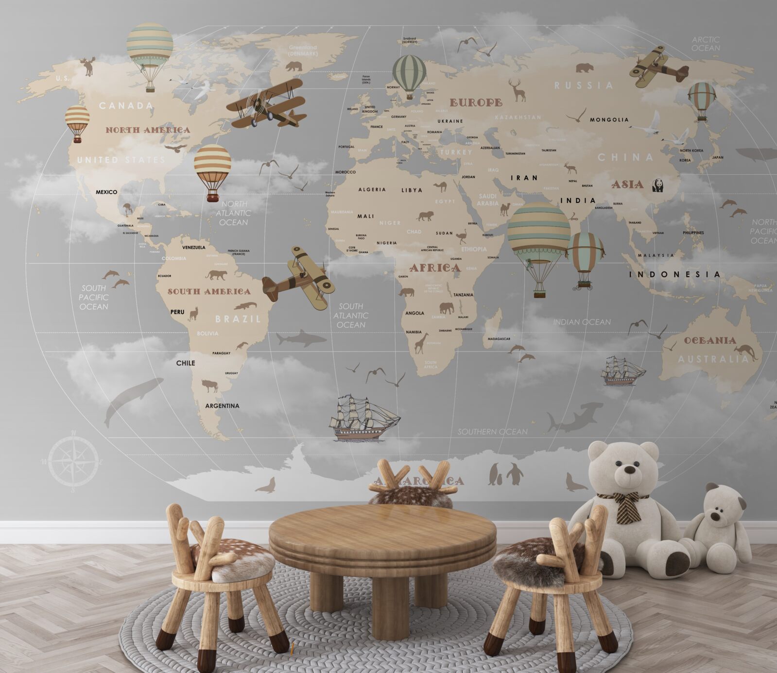 Fototapet hartă globală cu diferite moduri de transport