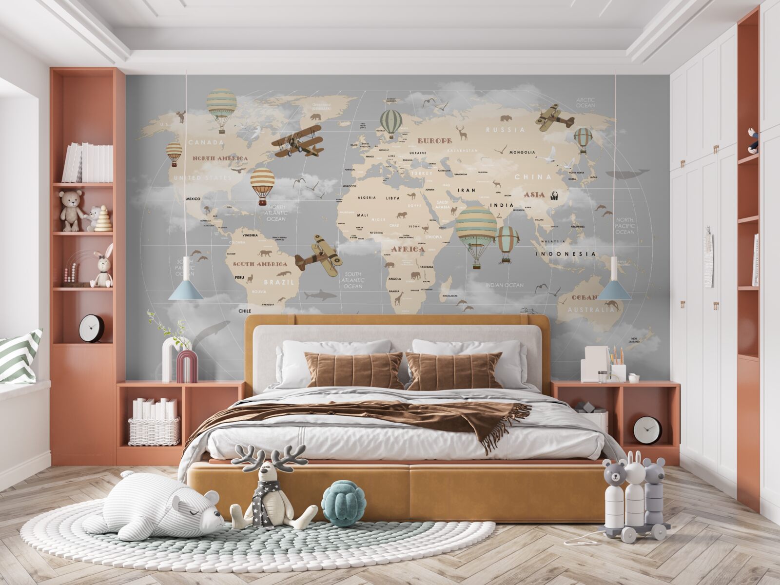 Fototapet hartă globală cu diferite moduri de transport