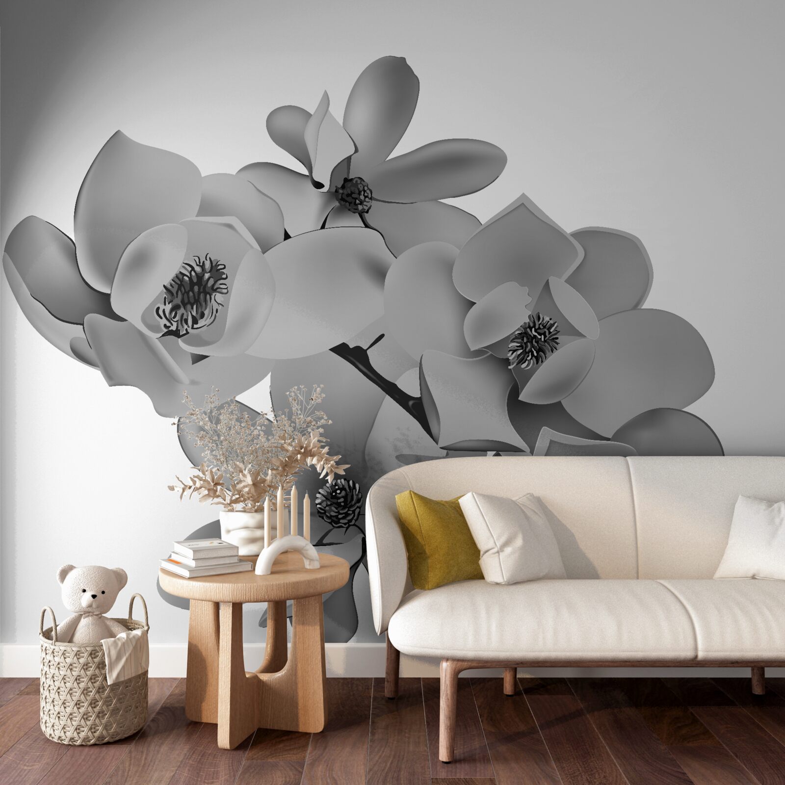 Fototapet flori cărămizii pe un fundal alb pur