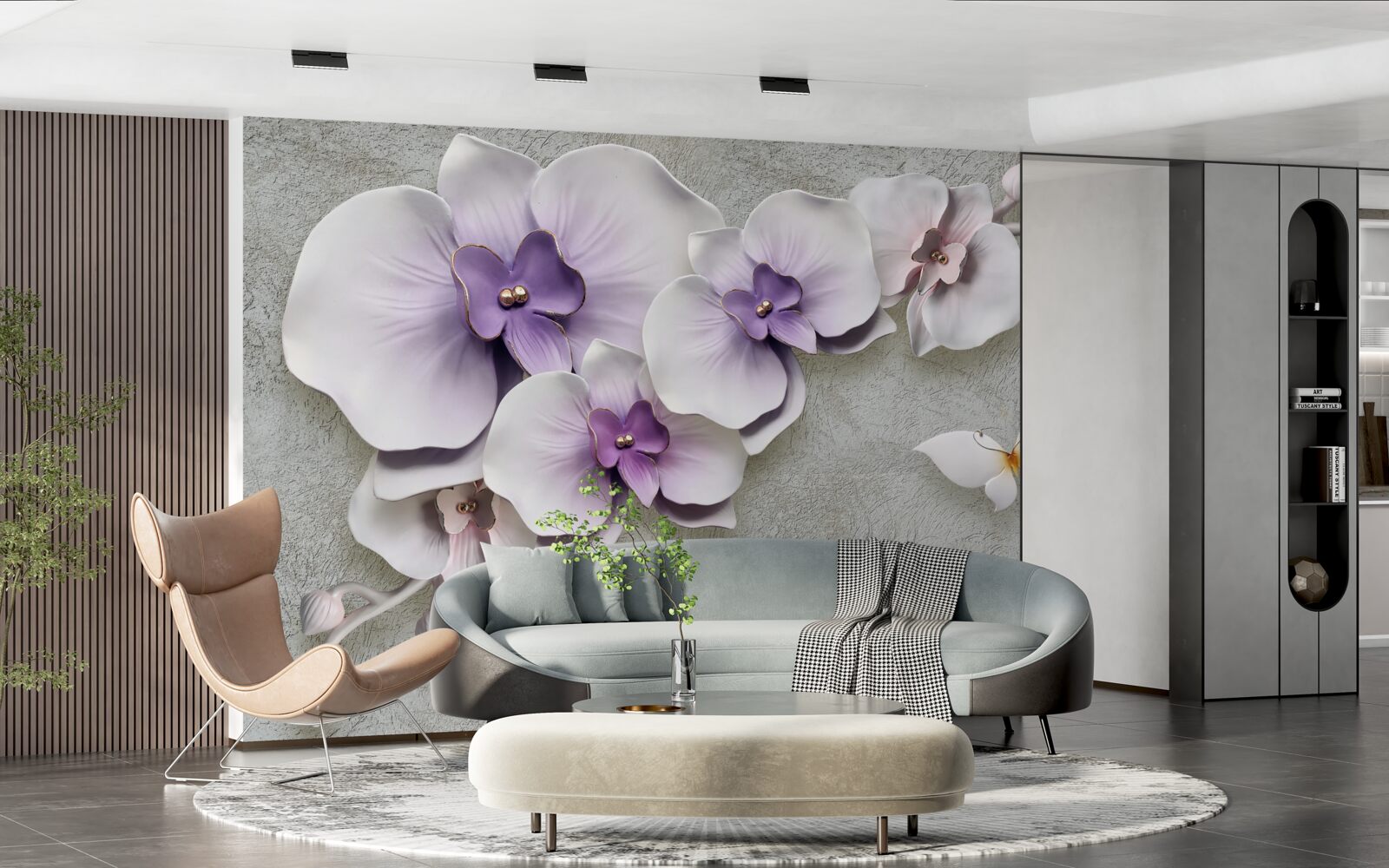 Fototapet crini mari mov și un fluture alb ca zăpada