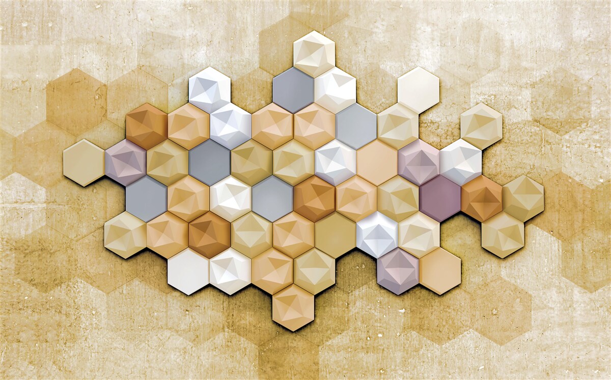 Fototapet design celular în tonuri vii de mozaic