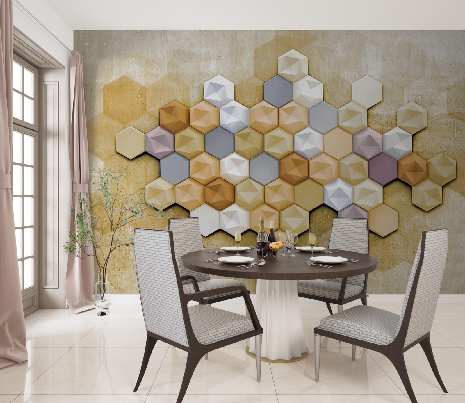 Fototapet design celular în tonuri vii de mozaic