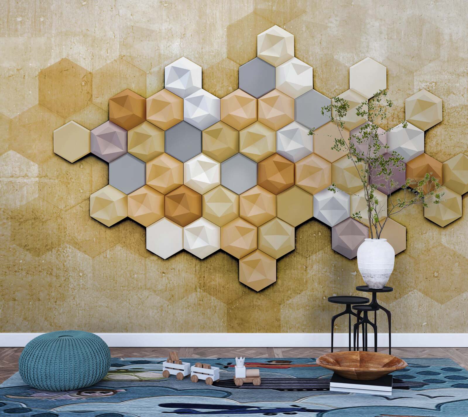 Fototapet design celular în tonuri vii de mozaic