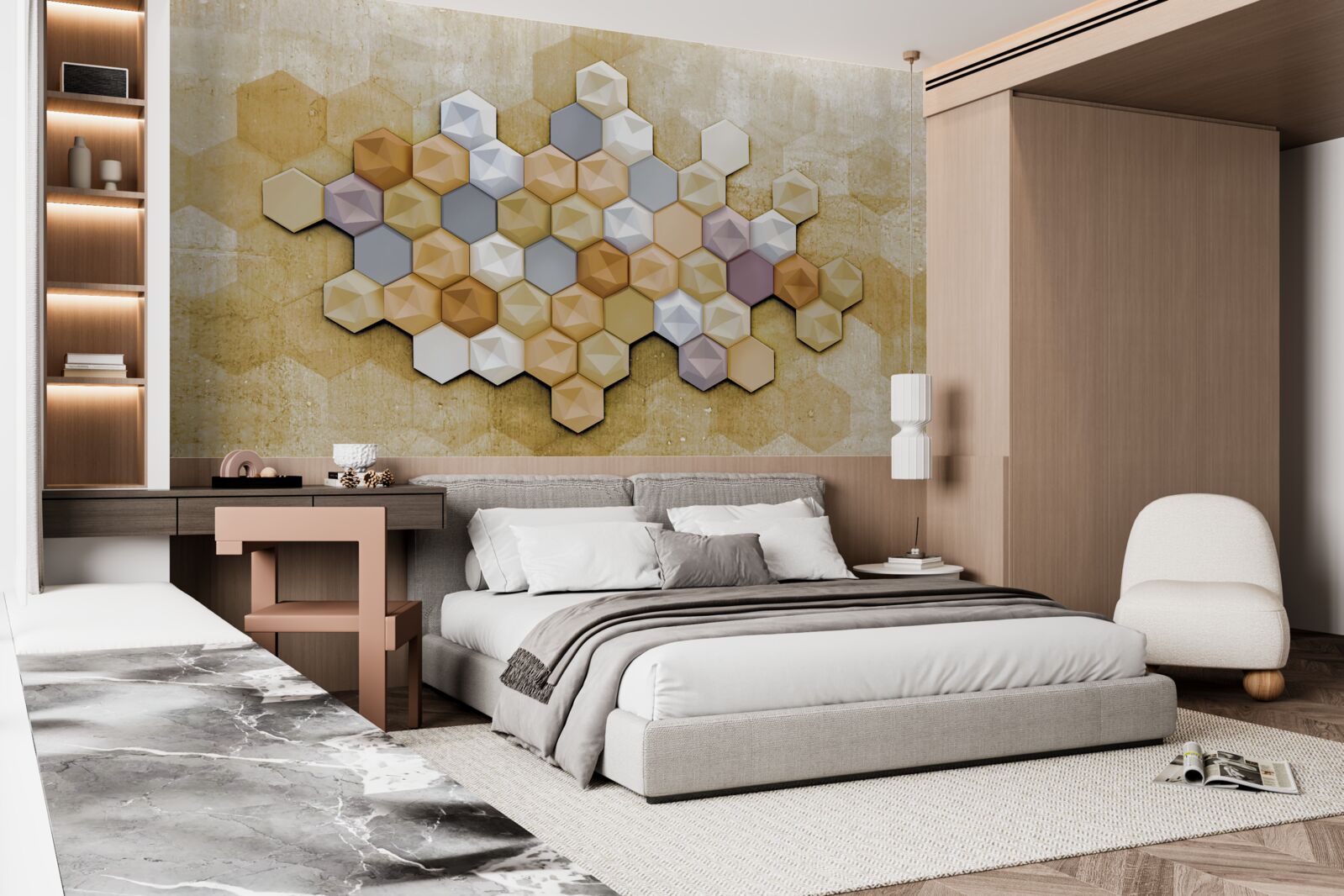 Fototapet design celular în tonuri vii de mozaic