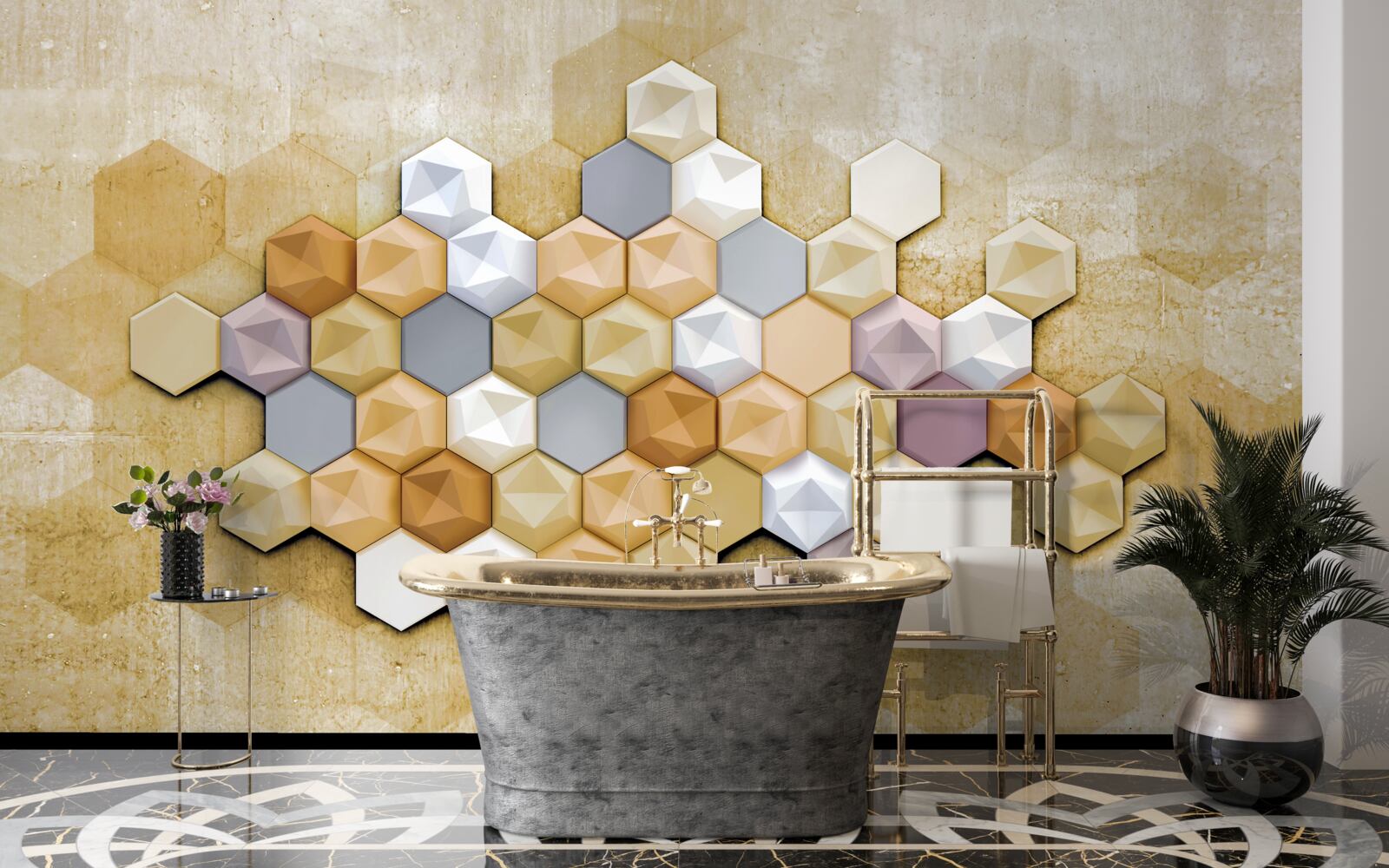 Fototapet design celular în tonuri vii de mozaic