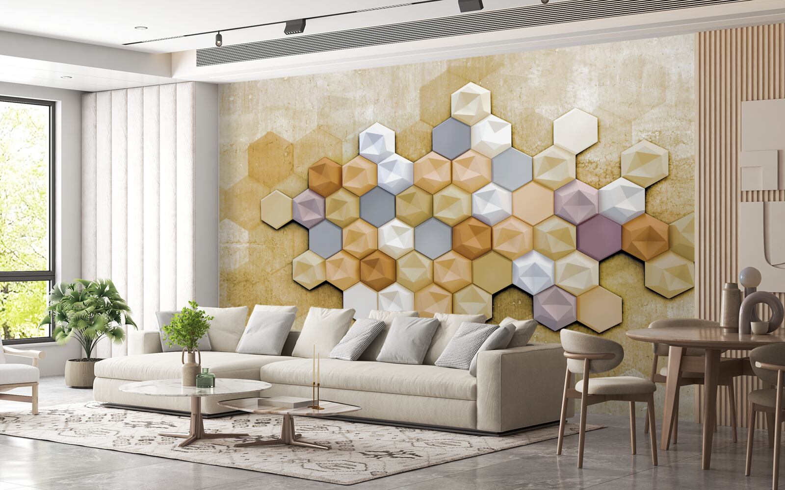 Fototapet design celular în tonuri vii de mozaic