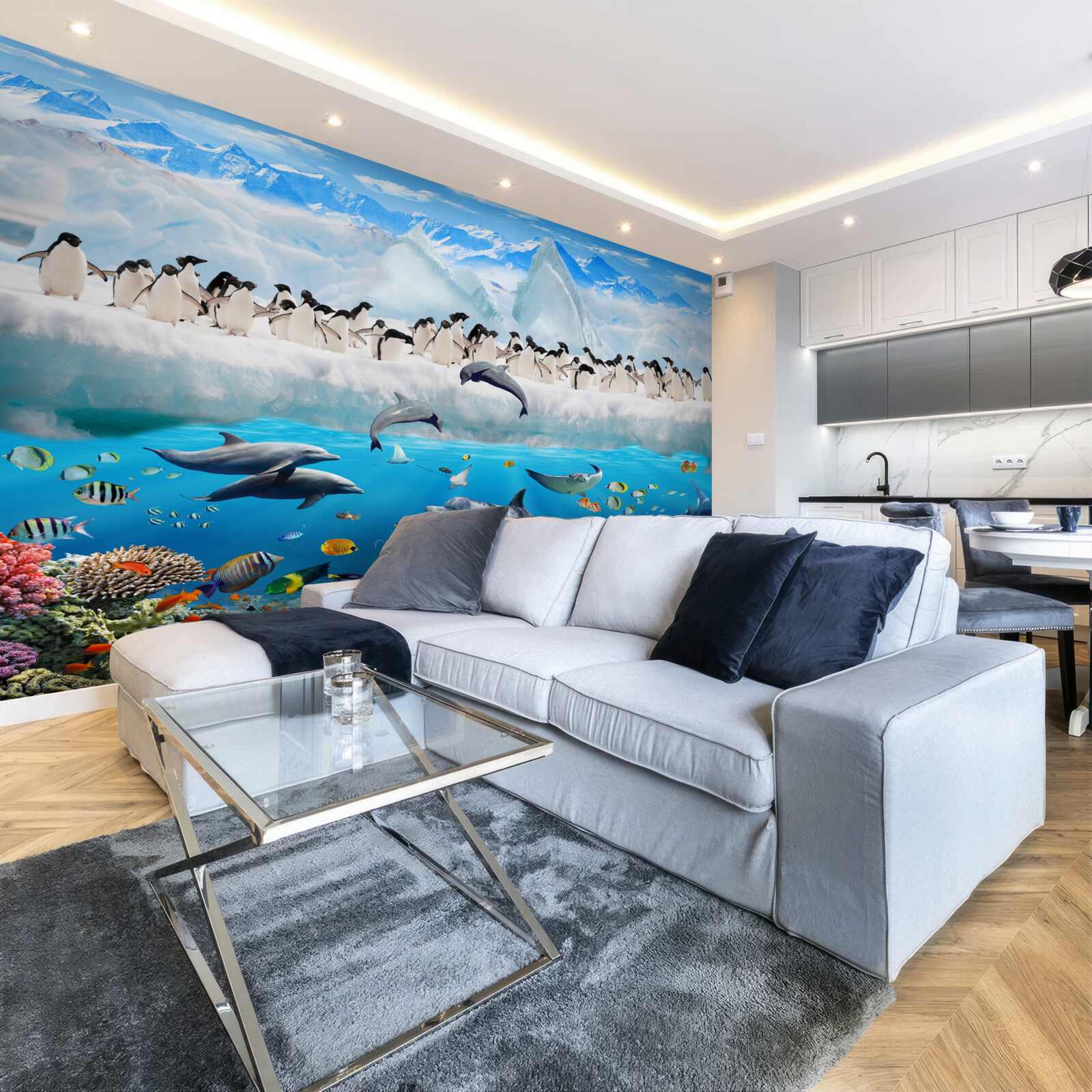 Fototapet delfinii și pinguinii trăiesc în recifele de corali