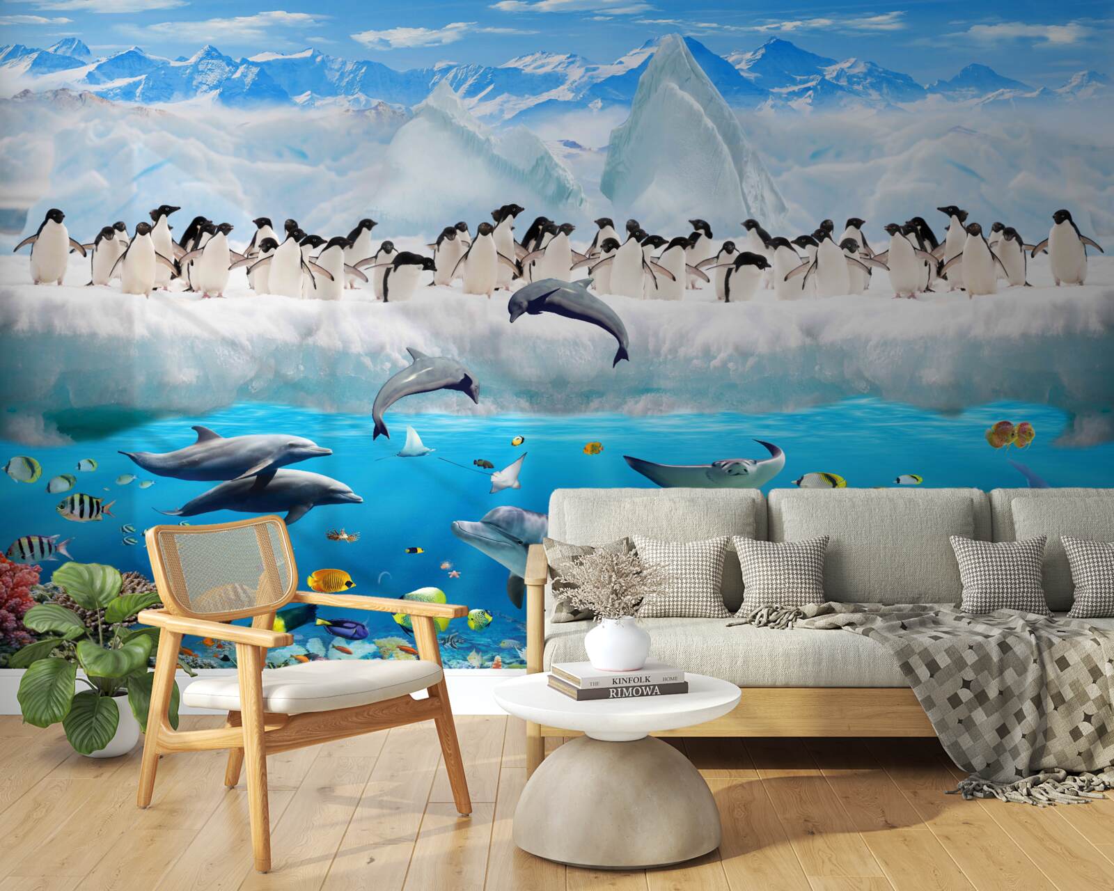 Fototapet delfinii și pinguinii trăiesc în recifele de corali