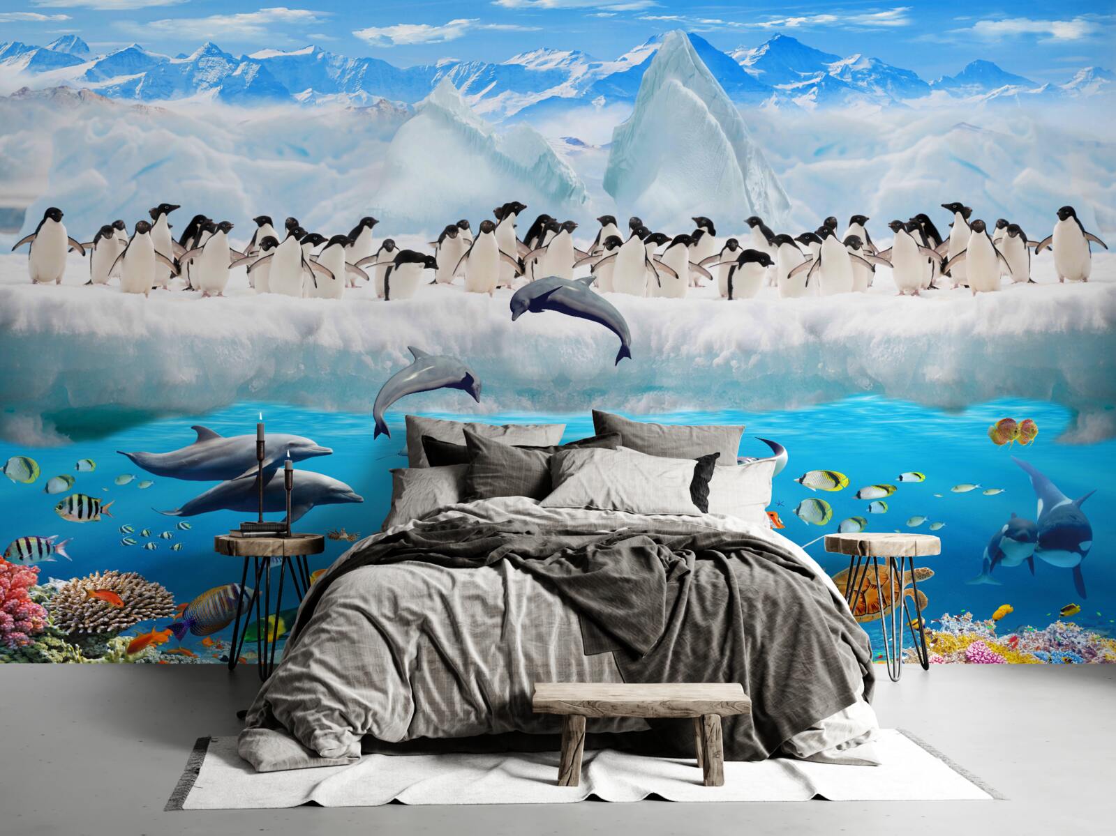 Fototapet delfinii și pinguinii trăiesc în recifele de corali