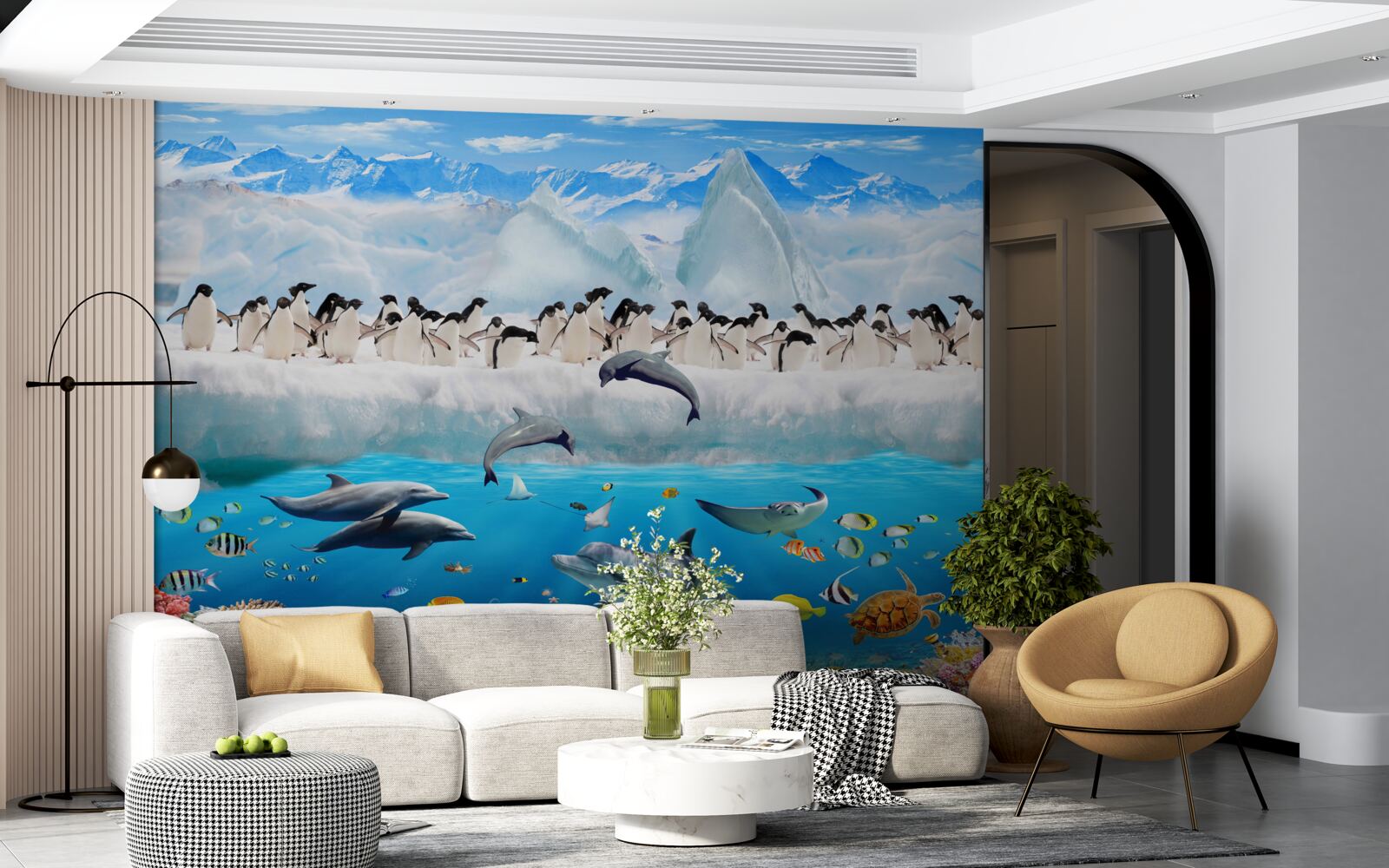 Fototapet delfinii și pinguinii trăiesc în recifele de corali