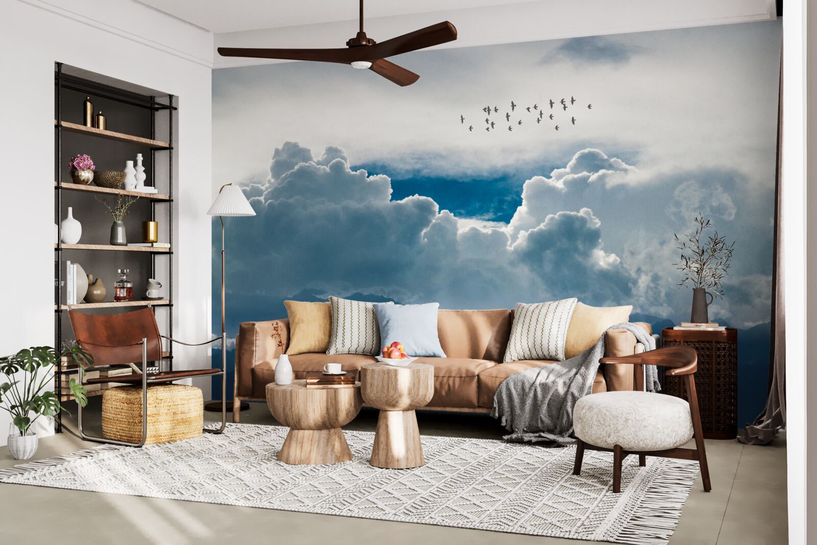 Fototapet grup de păsări deasupra norilor groși