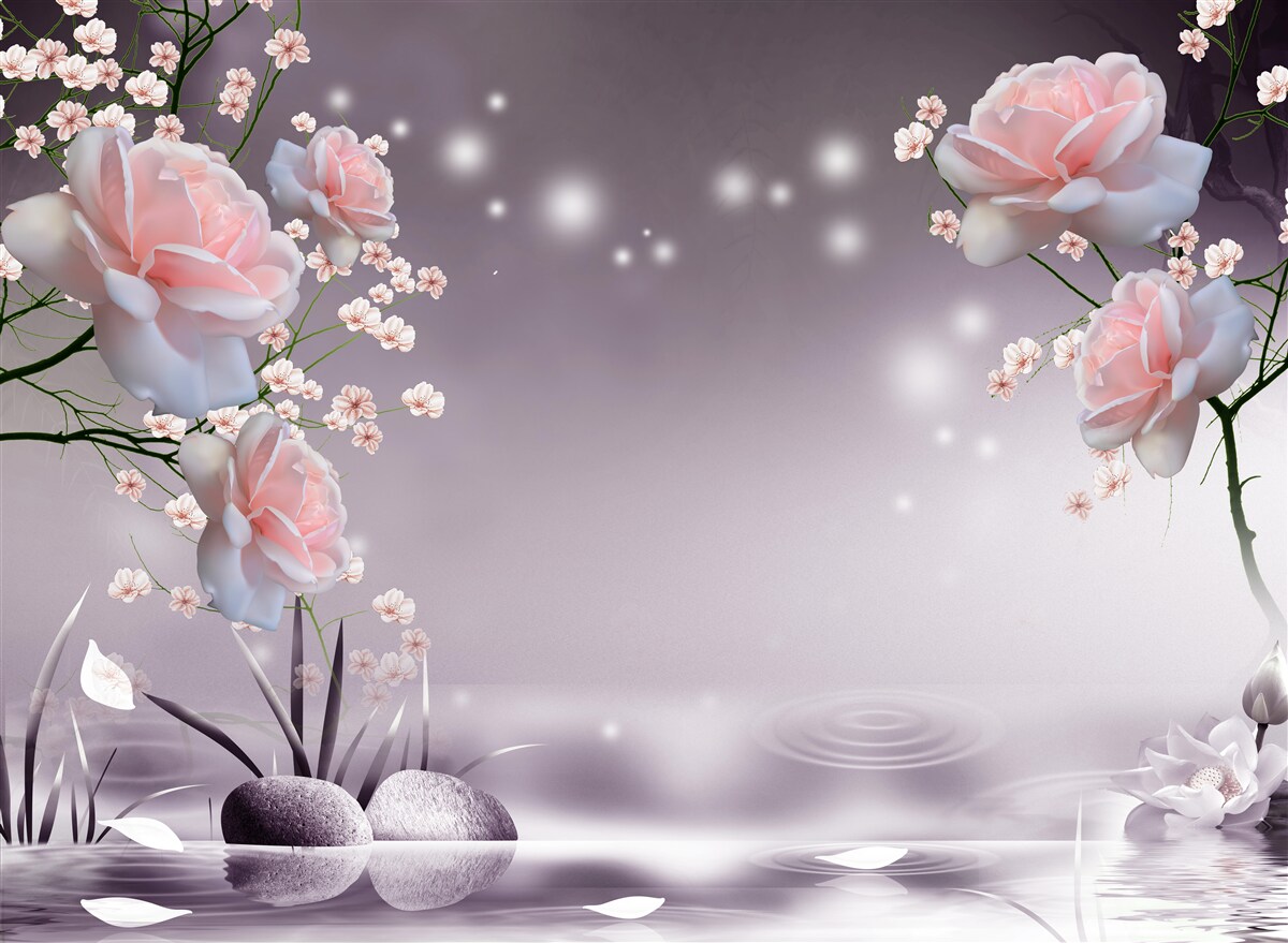 Fototapet flori care se deschid deasupra suprafeței apei