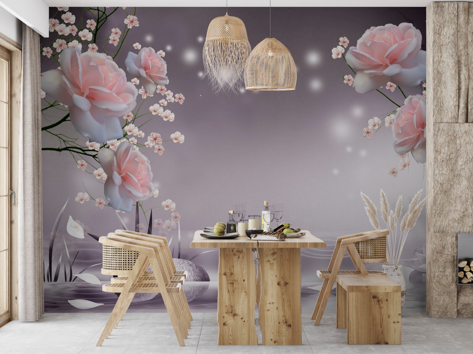 Fototapet flori care se deschid deasupra suprafeței apei