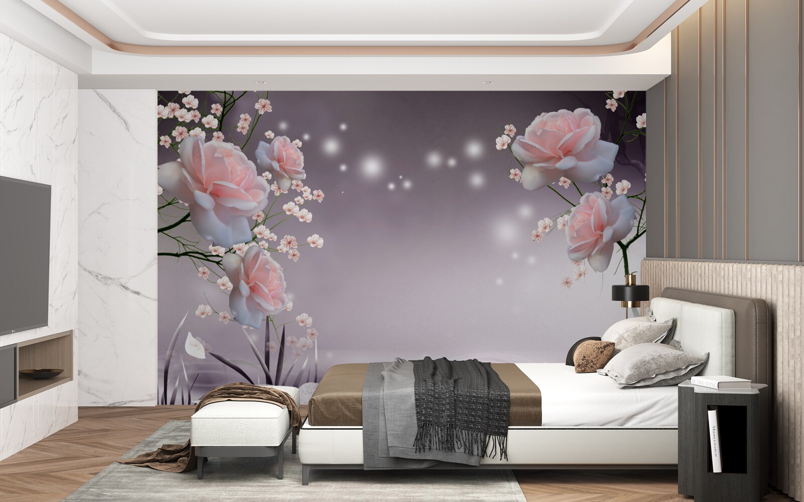 Fototapet flori care se deschid deasupra suprafeței apei