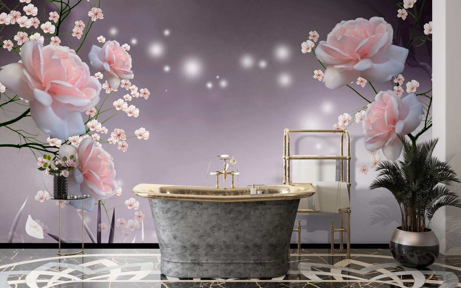 Fototapet flori care se deschid deasupra suprafeței apei