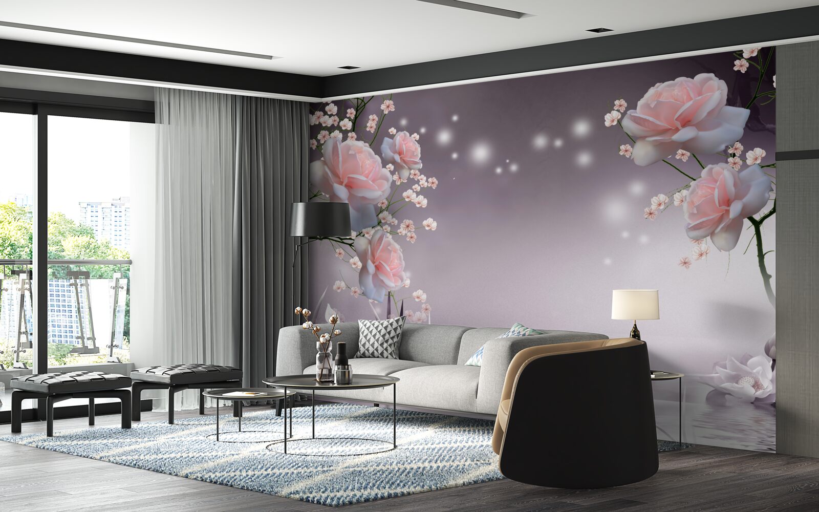 Fototapet flori care se deschid deasupra suprafeței apei