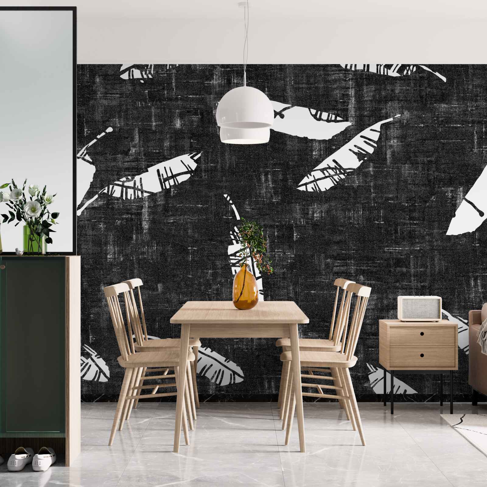 Fototapet grafic cu frunze de palmier albastru