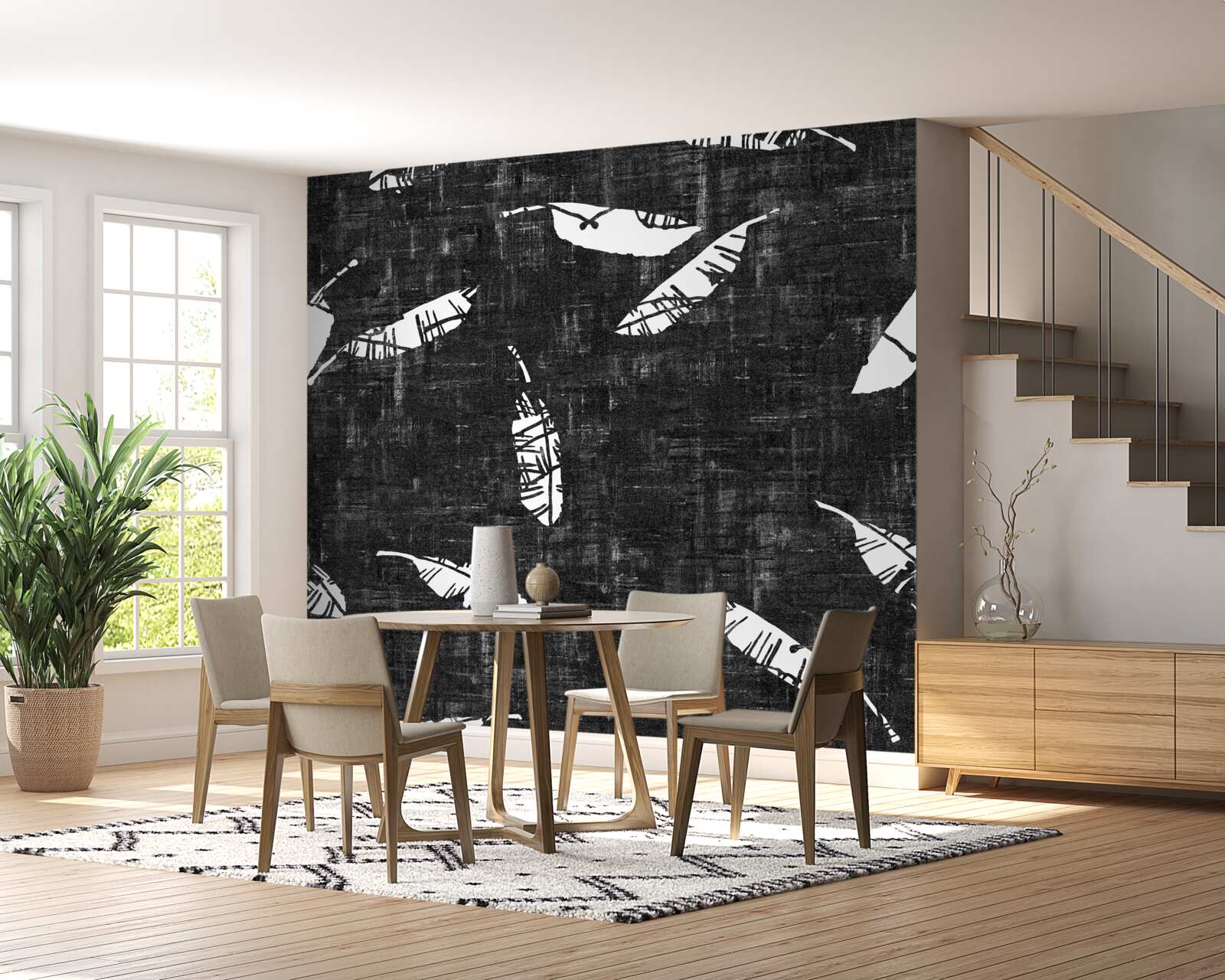 Fototapet grafic cu frunze de palmier albastru