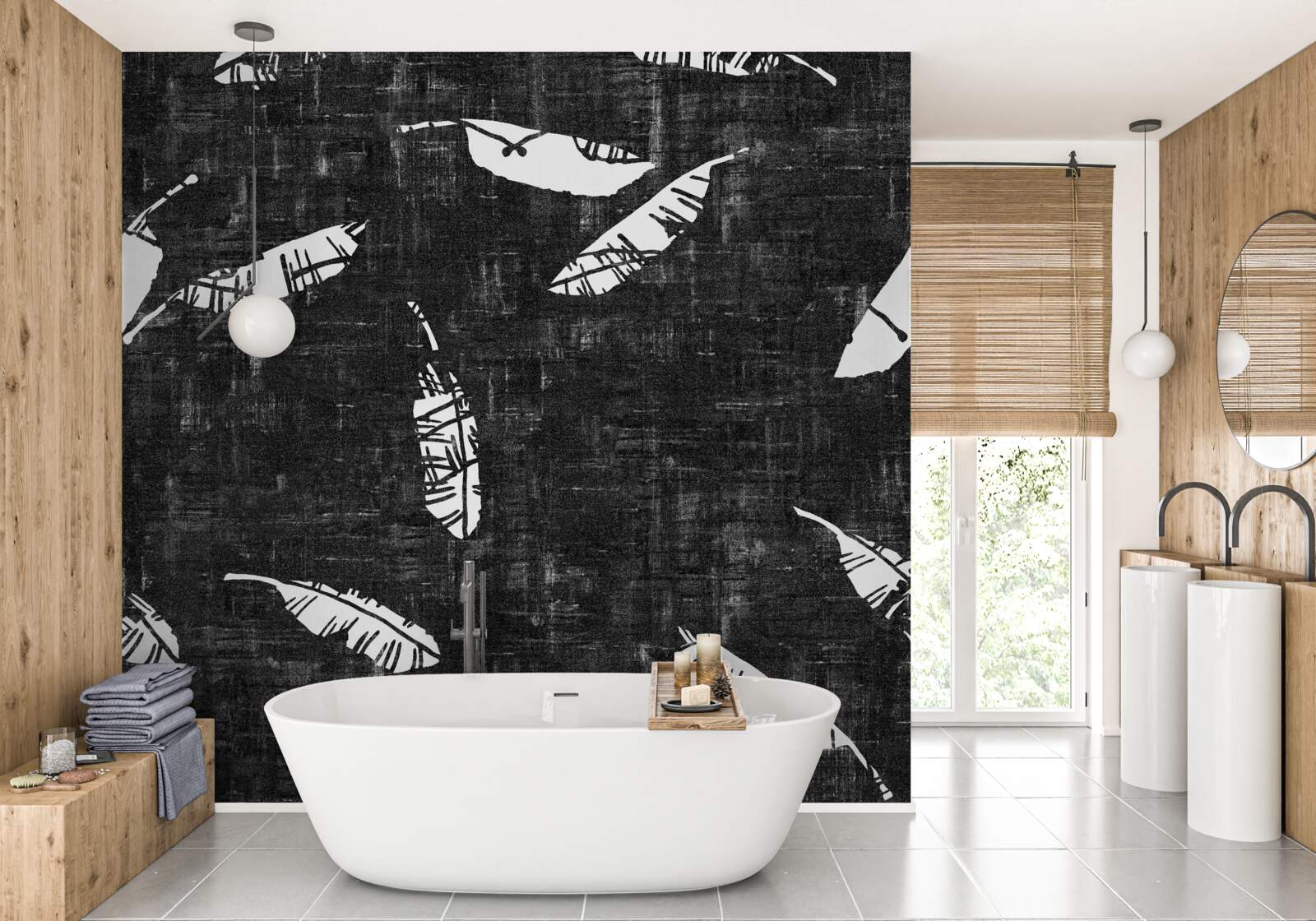 Fototapet grafic cu frunze de palmier albastru