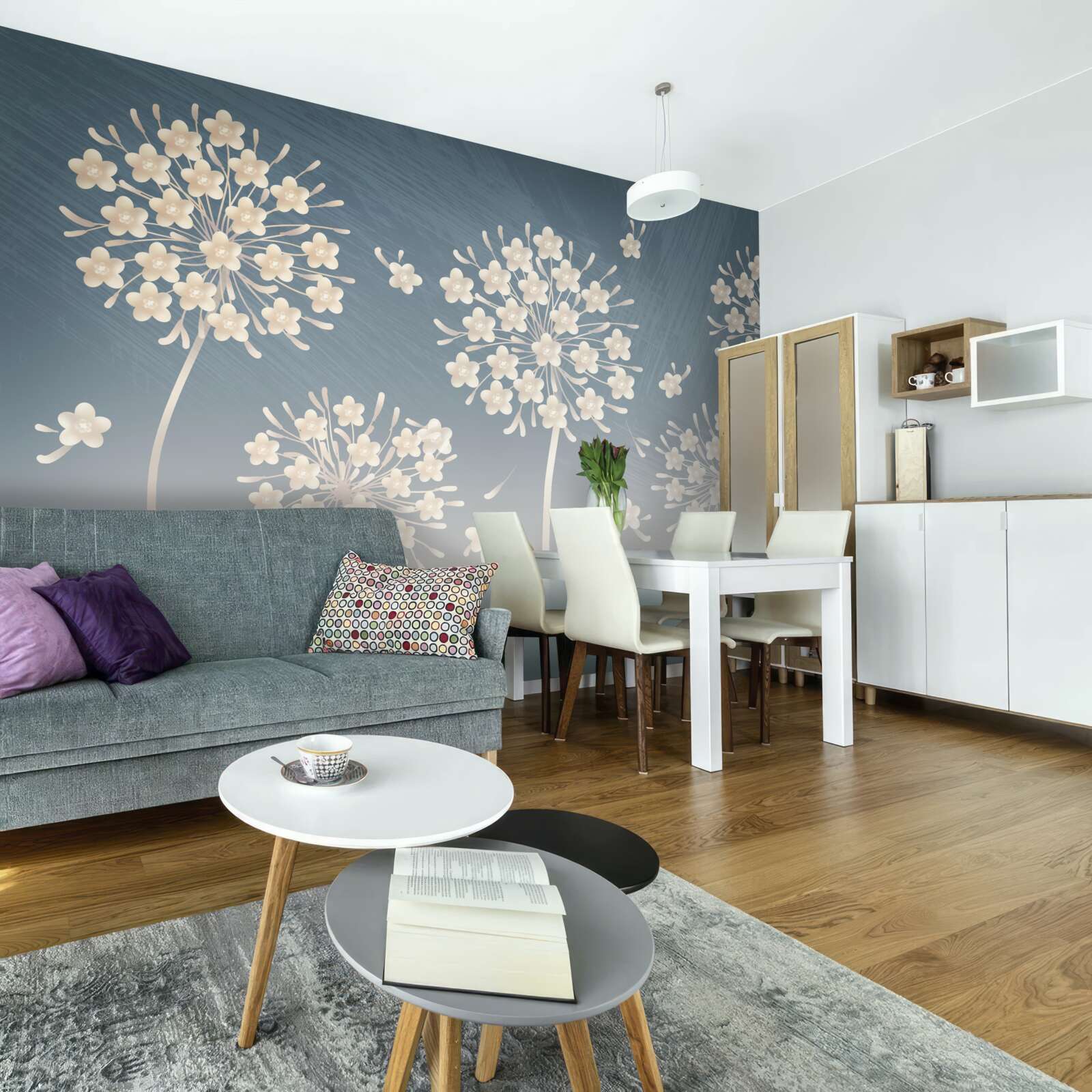 Fototapet Flori albe ca zăpada pe un cer albastru