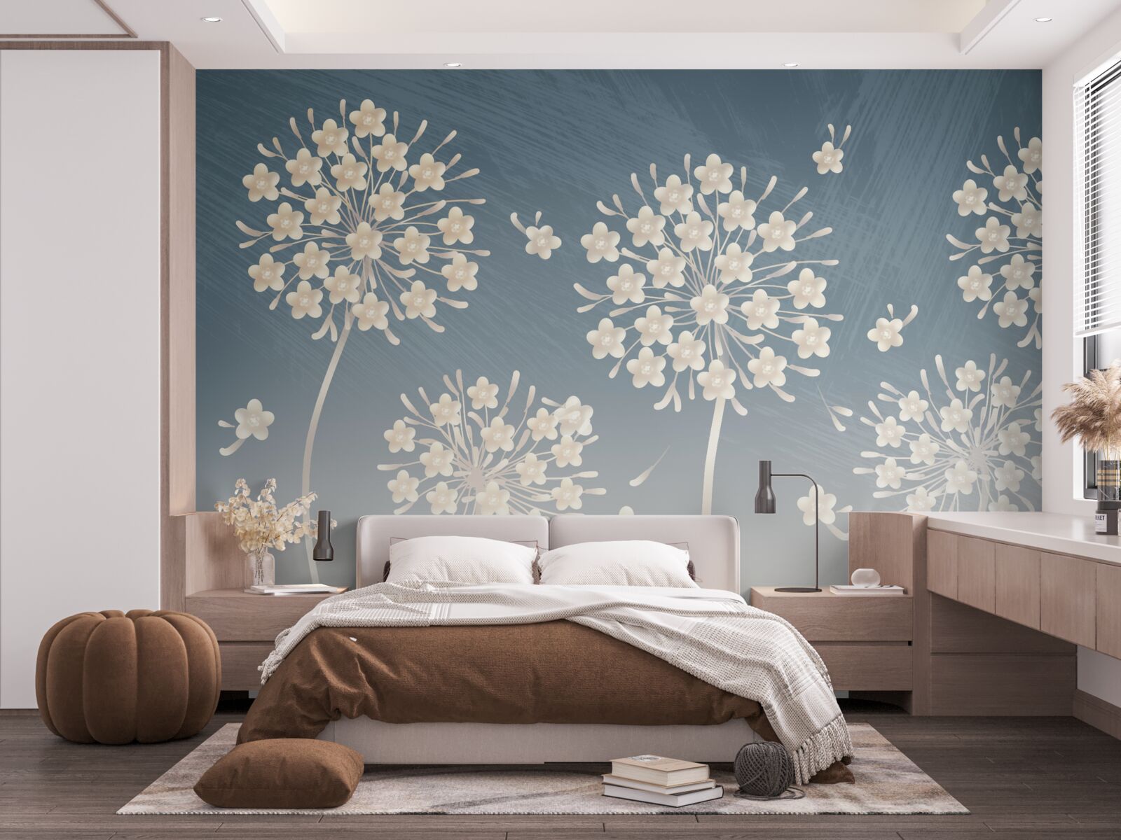 Fototapet Flori albe ca zăpada pe un cer albastru