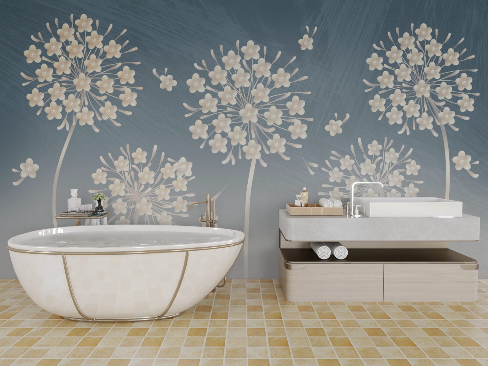 Fototapet Flori albe ca zăpada pe un cer albastru