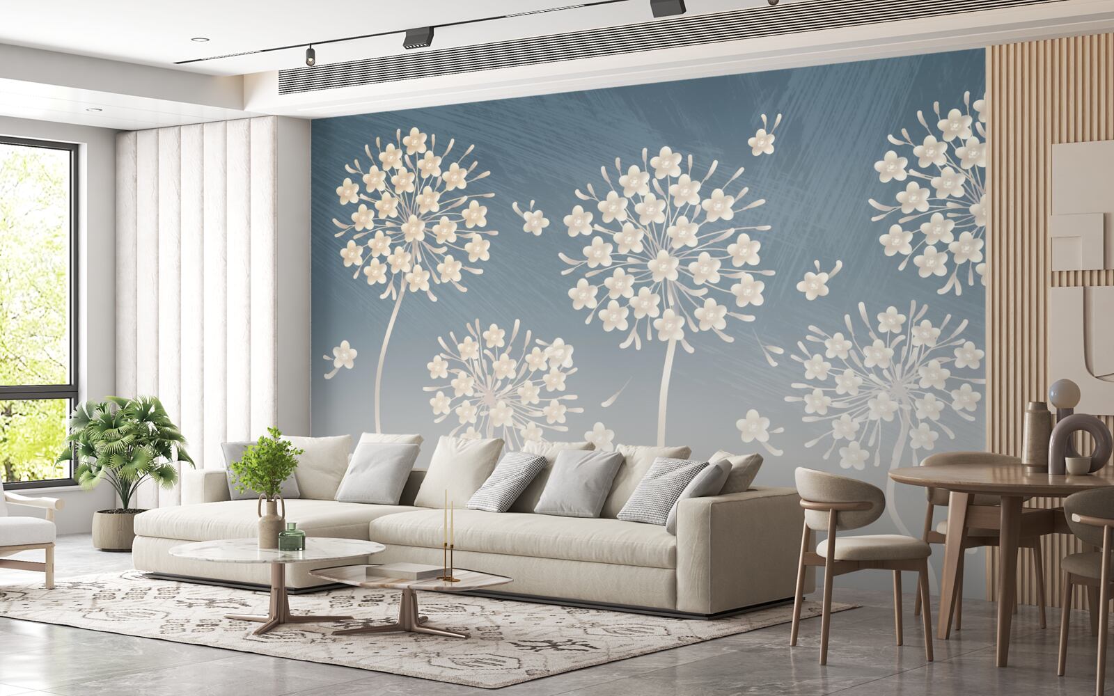 Fototapet Flori albe ca zăpada pe un cer albastru