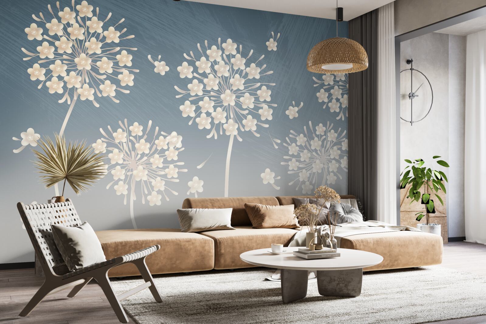 Fototapet Flori albe ca zăpada pe un cer albastru