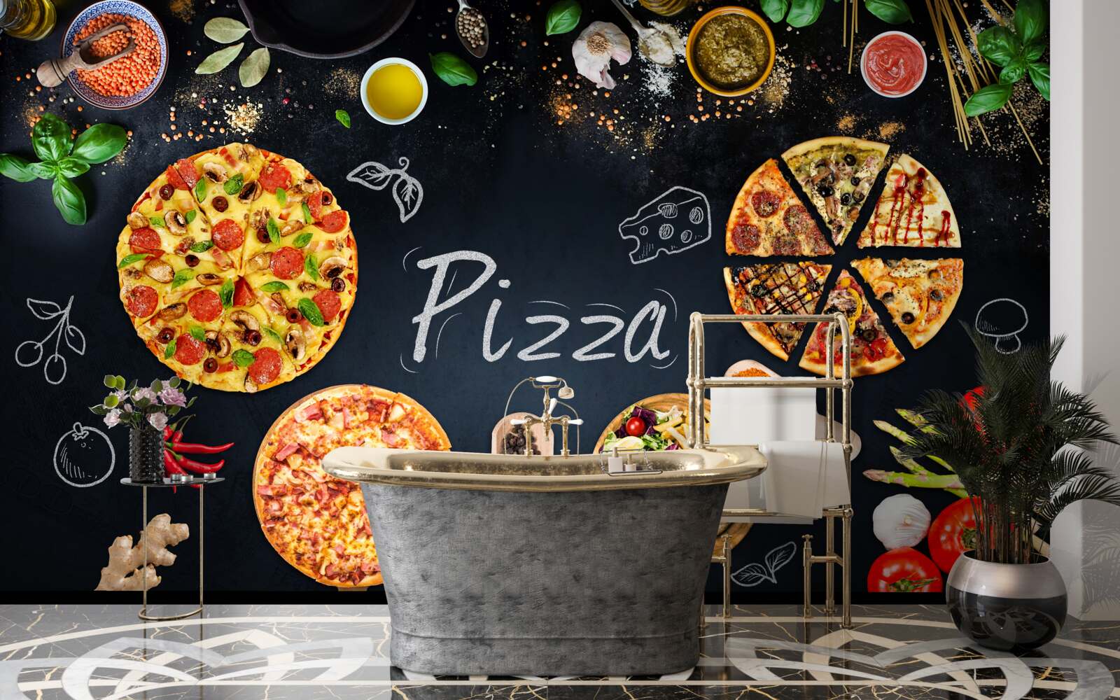 Fototapet alte produse alimentare, cum ar fi pizza
