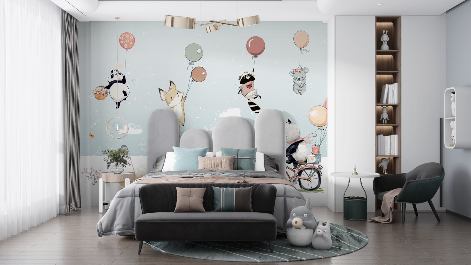 Fototapet biciclete panda și animale bubble