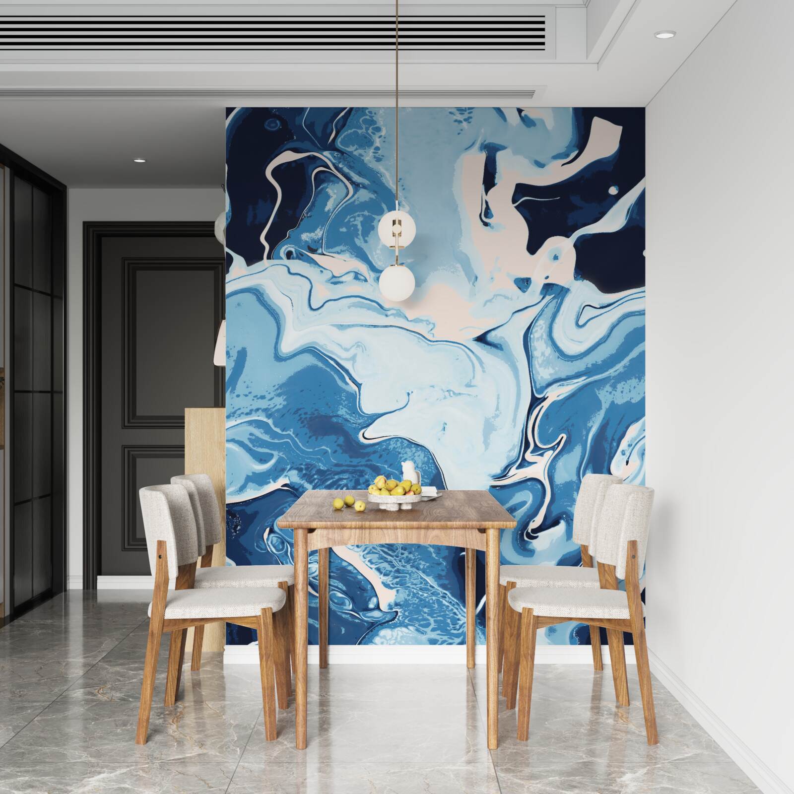 Fototapet imagine de valuri în nuanțe de albastru pe un fundal de marmură