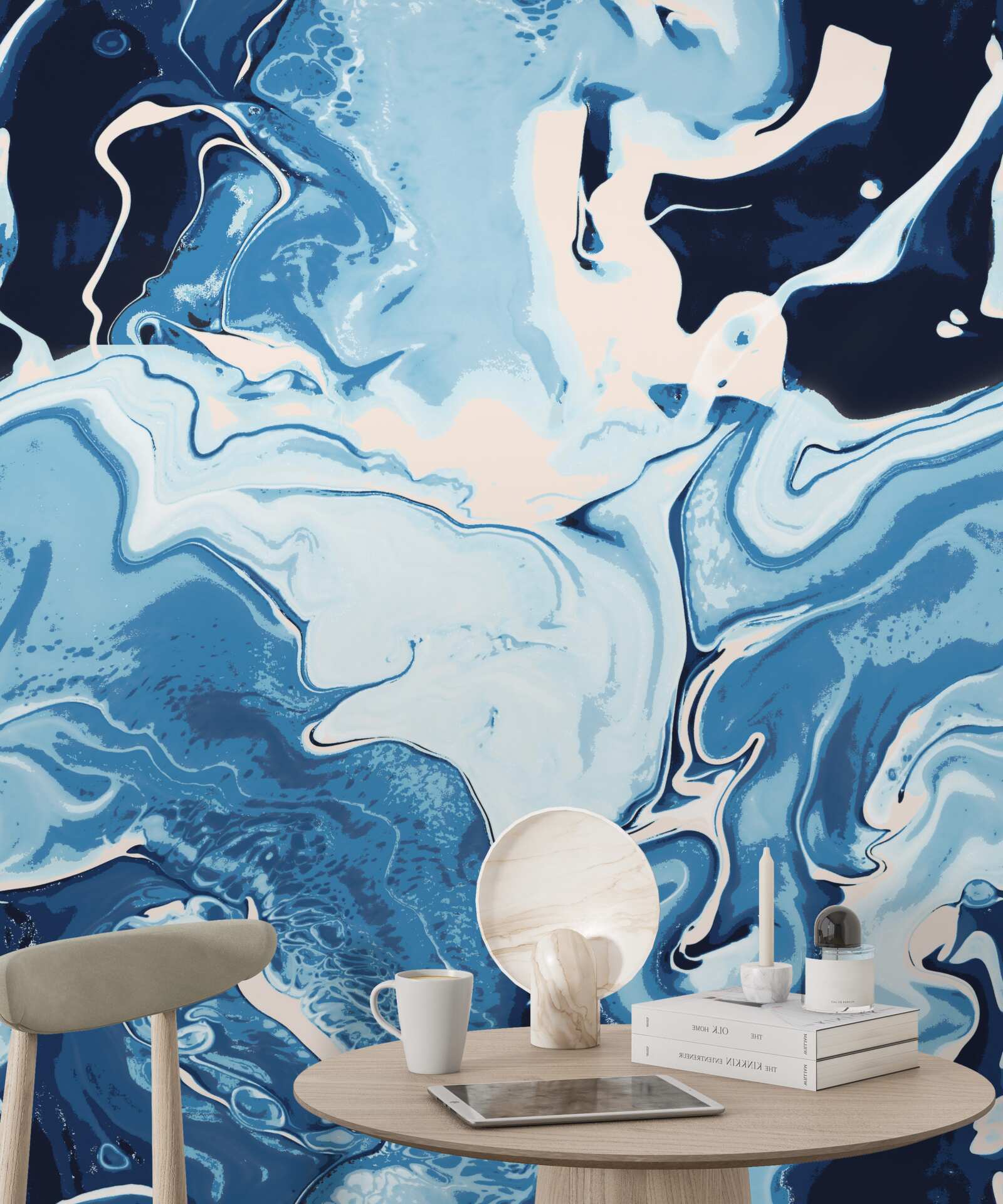 Fototapet imagine de valuri în nuanțe de albastru pe un fundal de marmură