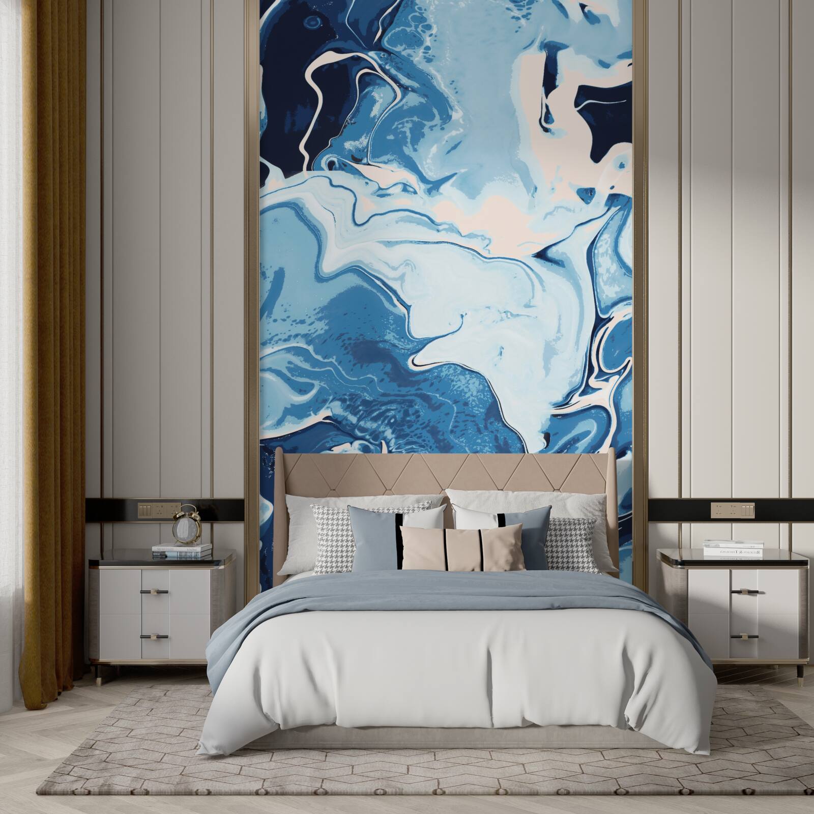 Fototapet imagine de valuri în nuanțe de albastru pe un fundal de marmură