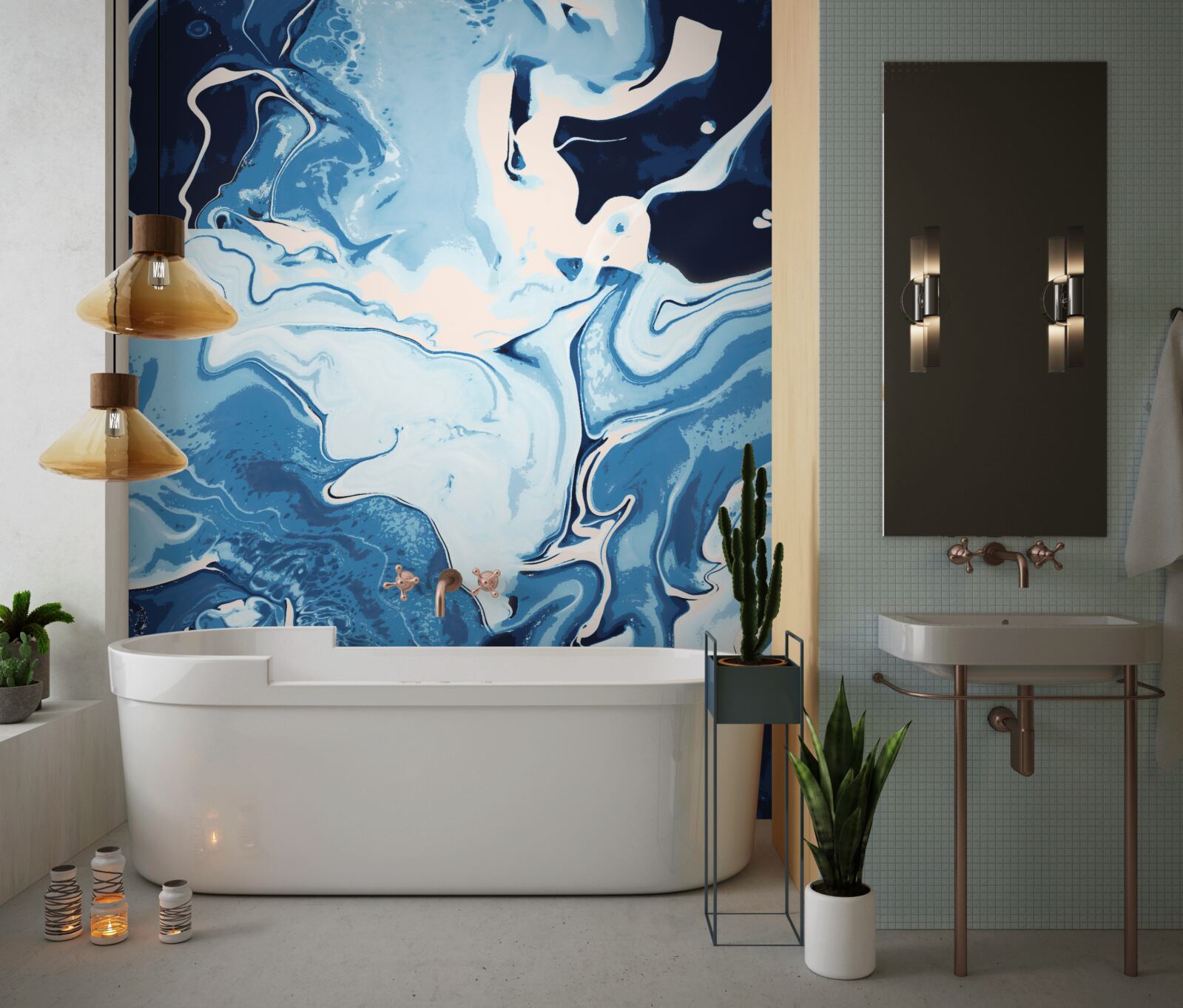 Fototapet imagine de valuri în nuanțe de albastru pe un fundal de marmură