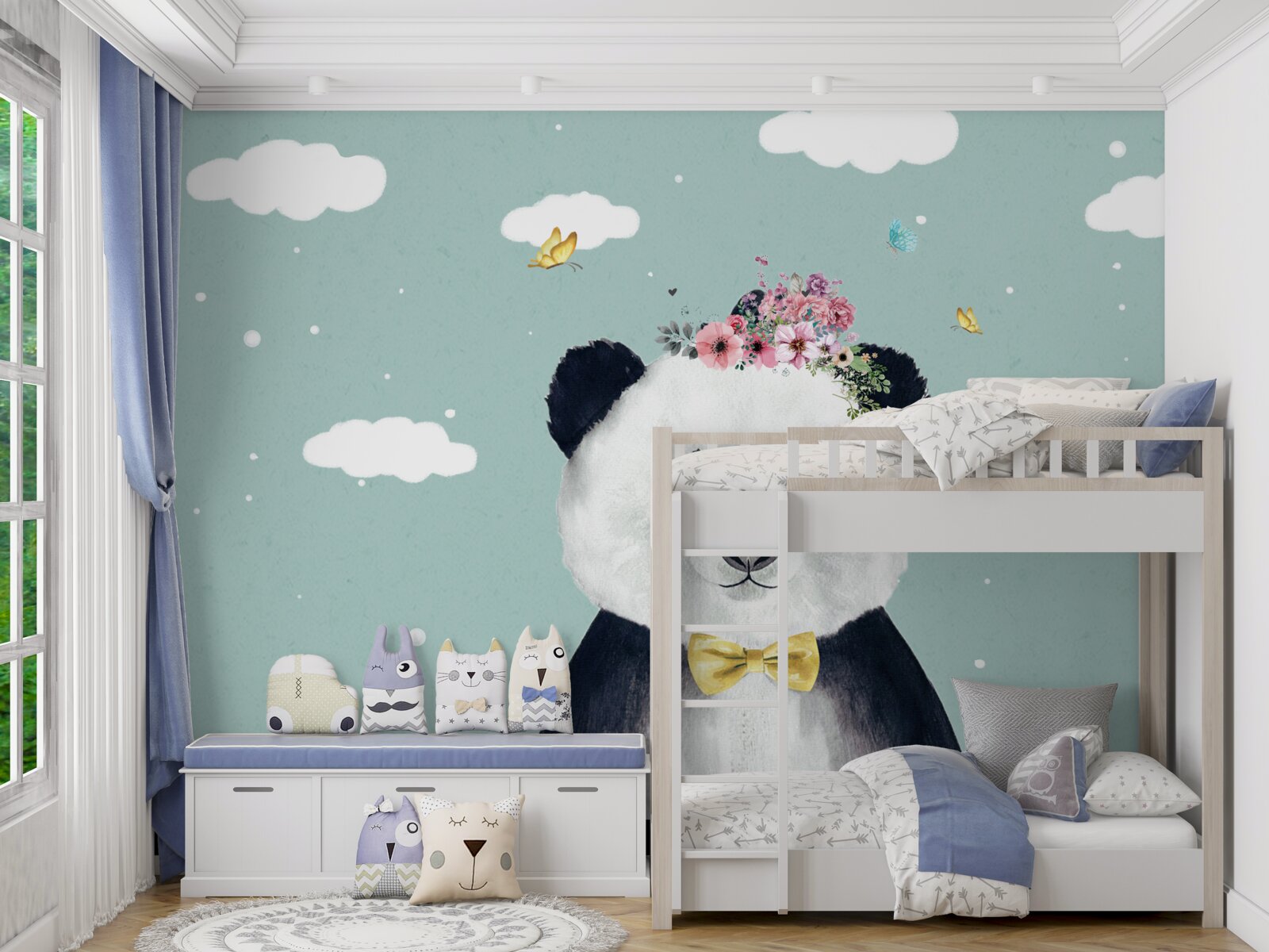 Fototapet norii au devenit fundalul pentru un panda cu flori