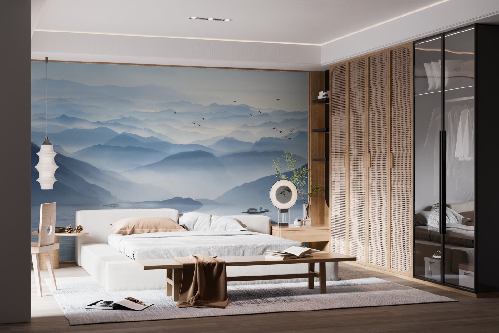 Fototapet ceața învăluie râul de munte