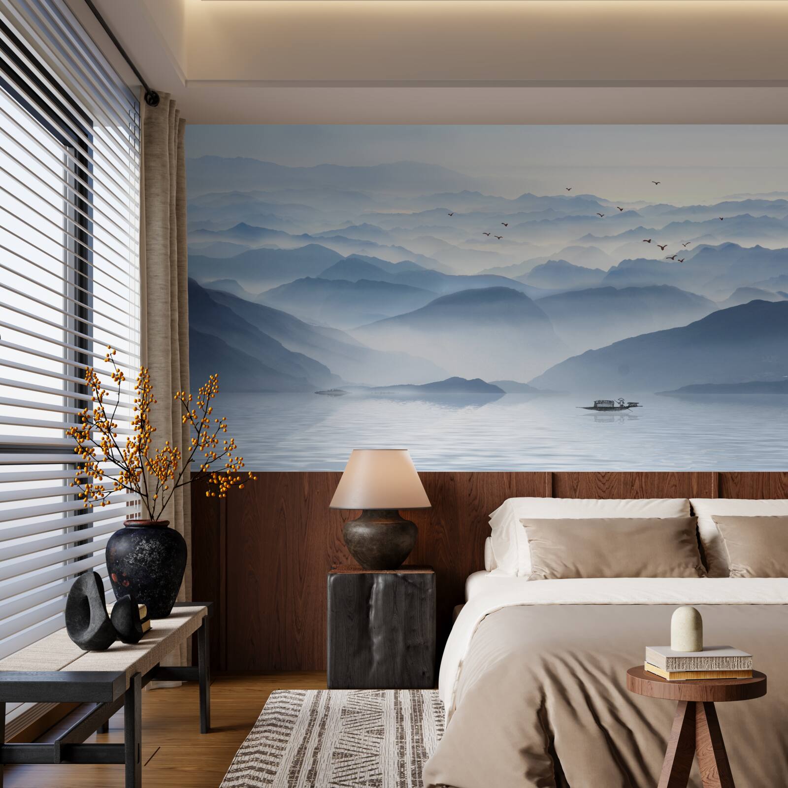 Fototapet ceața învăluie râul de munte