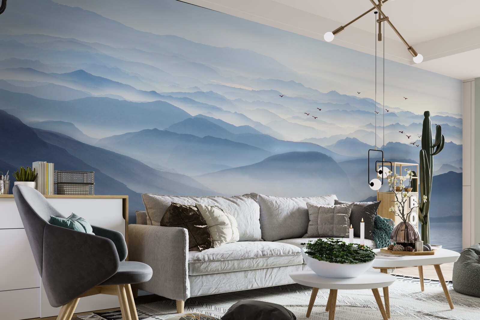 Fototapet ceața învăluie râul de munte