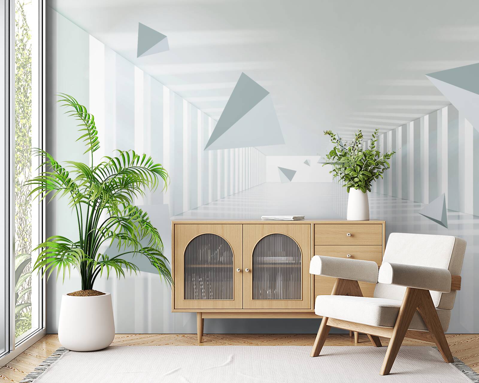 Fototapet tunel fără sfârșit și forme triunghiulare