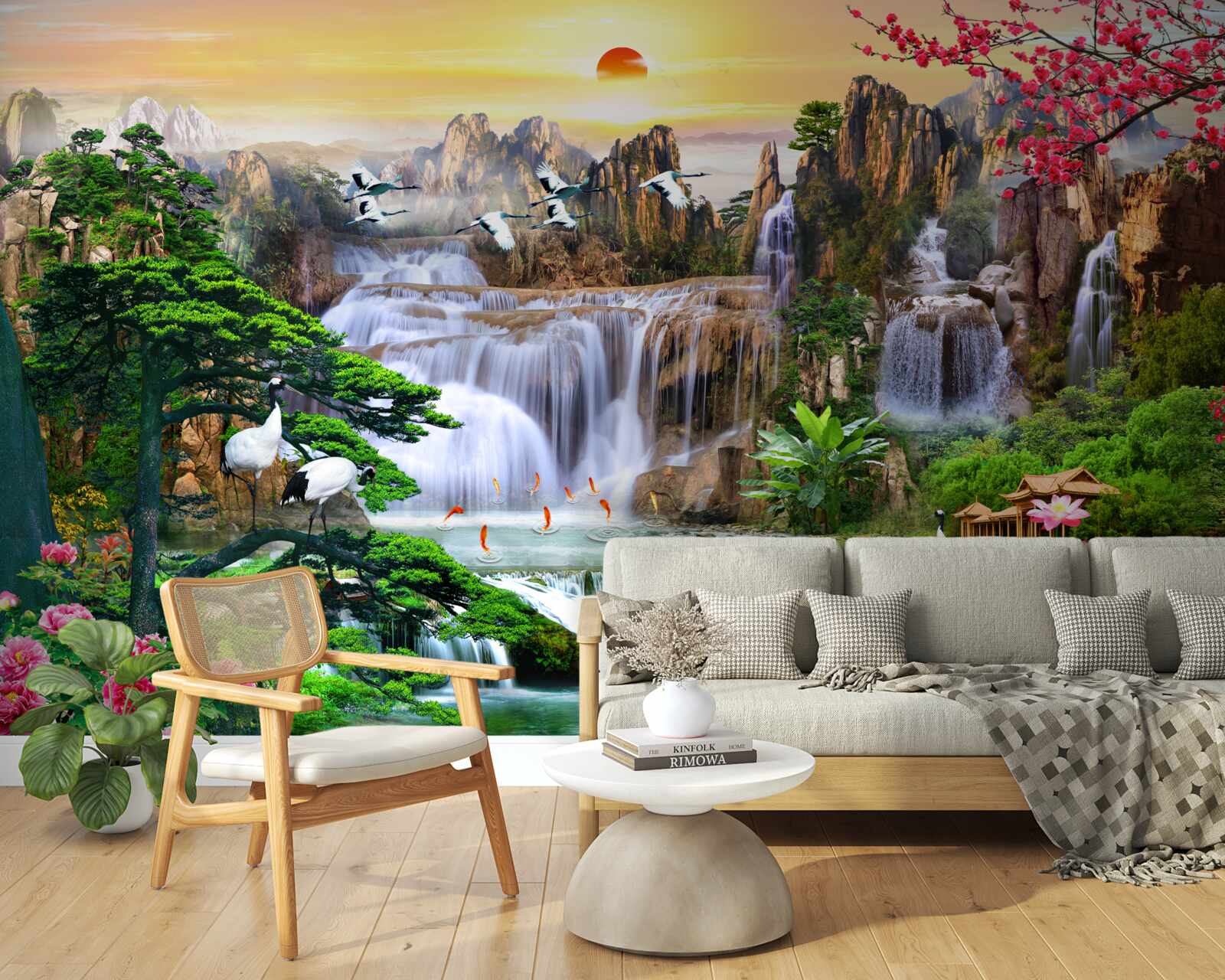 Fototapet păsări și cascade