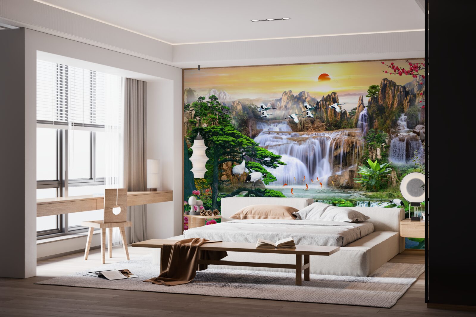 Fototapet păsări și cascade